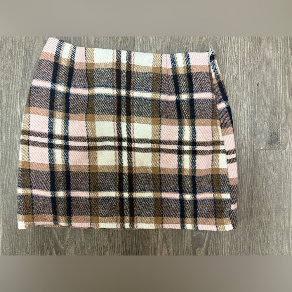 Plaid Mini Skirt in Pink and Brown